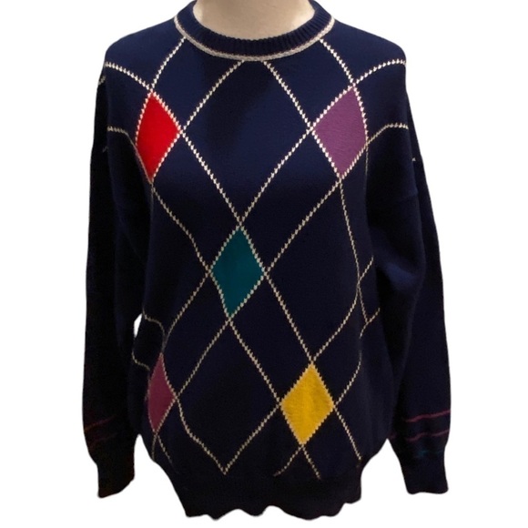 SMITH'S OF BERMUDA ARGYLE VINTAGE LONG SLEEVE COTTON SWEATER SIZE  42/Medium - Picture 1 of 12
